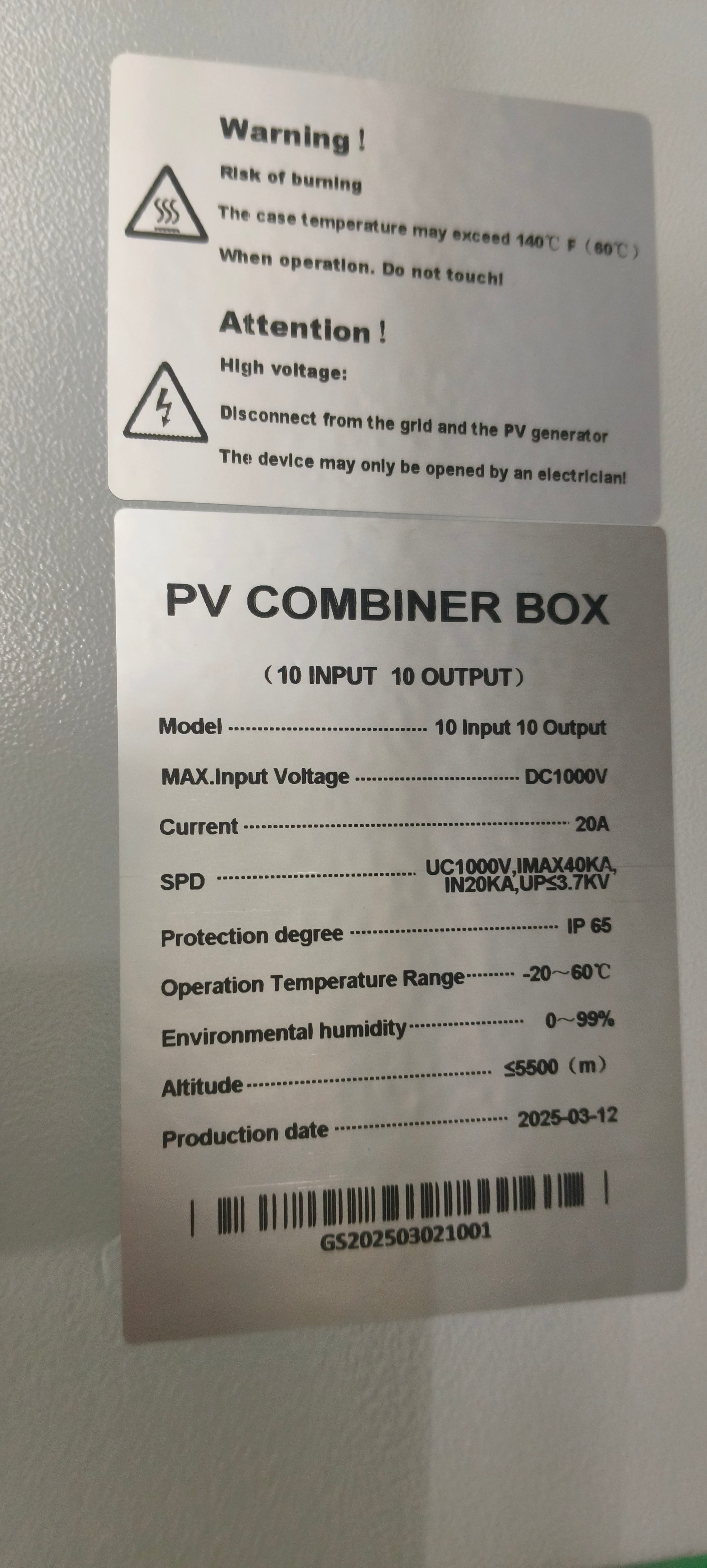 Combiner Box 1000V IP65 10 In 10 Out