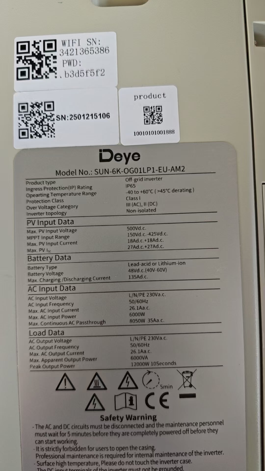 Deye 3KW 3.6KW 5KW 6KW Off Grid Inverter SUN-3/3.6/5/6K-OG01LP1-EU-AM2