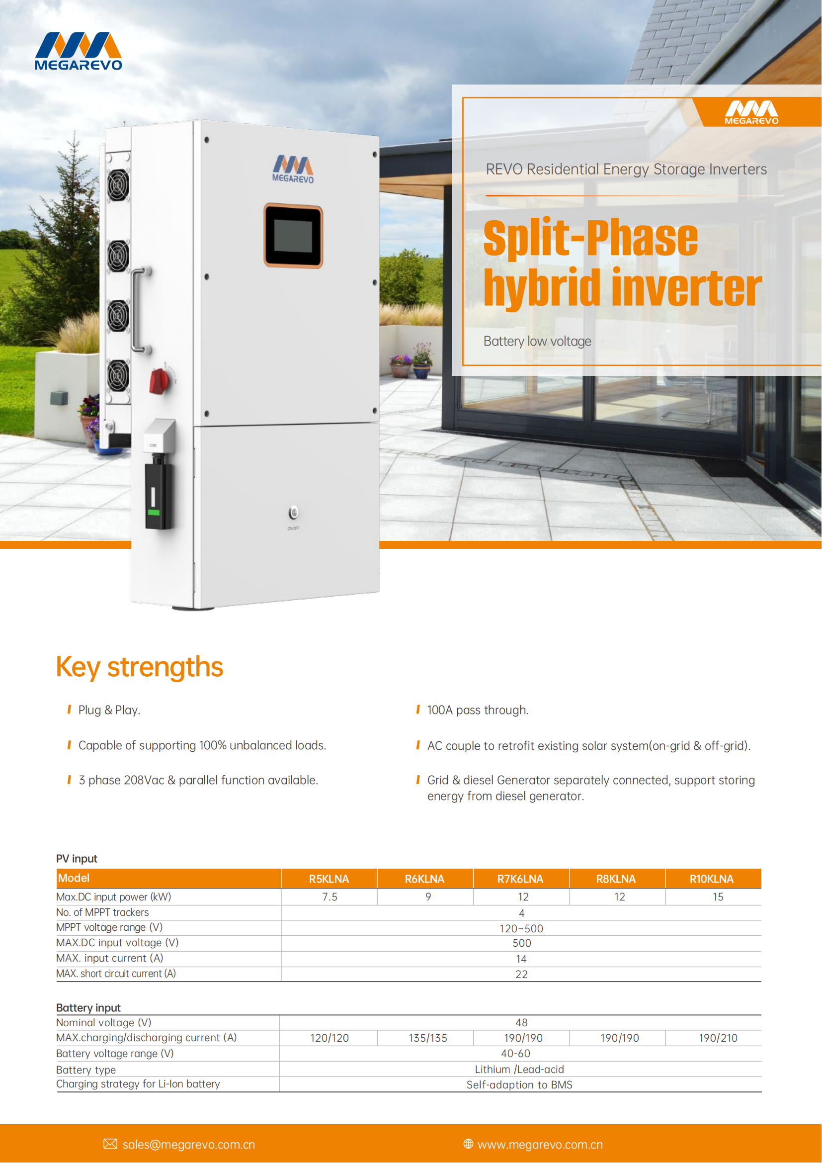Megarevo 110/220V Hybrid Inverter 5KW 6KW 8KW 10KW 12KW 16KW